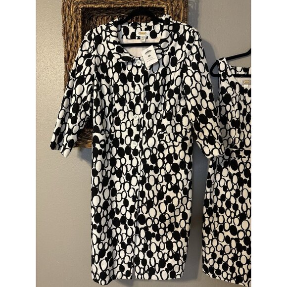 Talbots Dress & Long Jacket Blazer Suit Black Ivory Pink 12 Cotton Mix MOD NWT - Picture 11 of 13